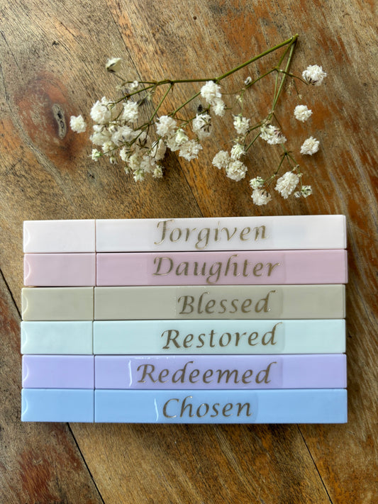 "Restored, Daughter, Forgiven, Chosen, Blessed, Redeemed" Markers Bible Inspired